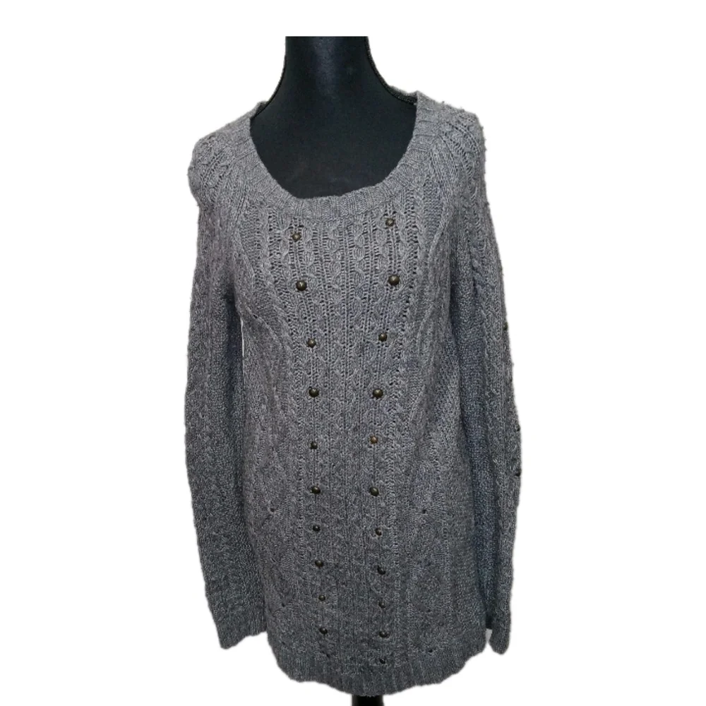 Y2K Fitted American Eagle Gray Wool Cable Knit Sweater Dress Size M